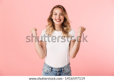 Foto stock: Amazing Young Woman Posing Isolated Over Pink Background Wall Holding Credit Card