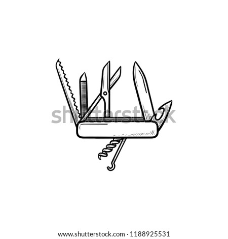 ストックフォト: Pocket Knife With Graphic Design Tools Hand Drawn Outline Doodle Icon Set