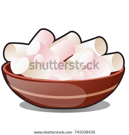 Foto d'archivio: A Bunch Of Marshmallows In A Clay Bowl Isolated On White Background Vector Cartoon Close Up Illustr