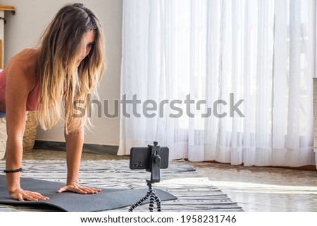 Stock photo: Working Out Woman On Mat Plank Donkey Kicks