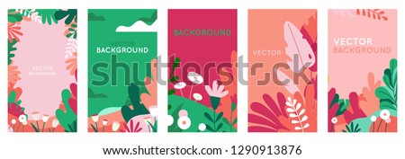 Foto d'archivio: Abstract Vector Background With Leaves Flowers And Copy Space For Text Bright Flat Spring Illustra