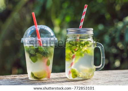 Foto stock: Zero Waste Concept Use A Plastic Glass Or Mason Jar Zero Waste Green And Conscious Lifestyle Conce