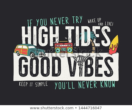 Foto d'archivio: Vintage Summer Adventure Print Design For T Shirt Poster High Tides Good Vibes Typography Slogan