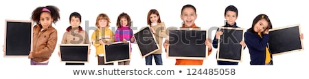 [[stock_photo]]: Happy Kid Girls Holding Black Board Copyspace