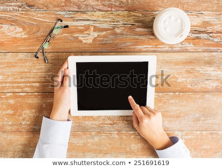 Stockfoto: Close Up Of Female Hands With Tablet Pc And Coffee