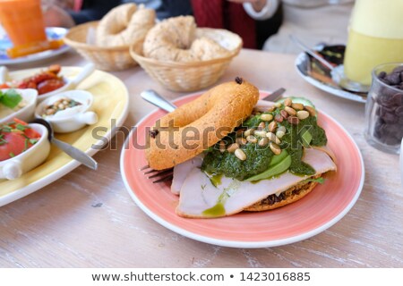 Stok fotoğraf: Yummy Fresh Bagel Sandwich On Plate