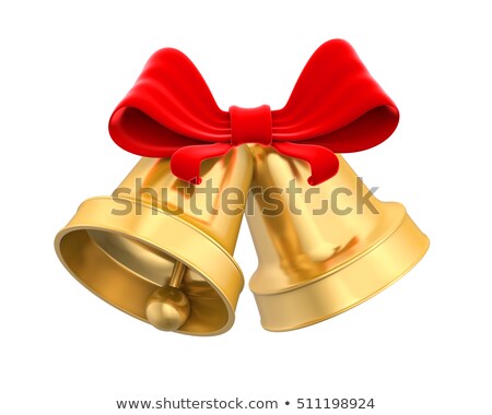 Сток-фото: Golden Christmas Bells With Red Bow And Leaves Of Holly