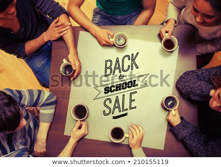 Zdjęcia stock: Composite Image Of People Sitting Around Table Drinking Coffee