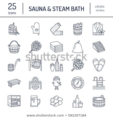 ストックフォト: Sauna Steam Bath Line Icons Bathroom Equipment Birch Oak Birch Bucket Hammam Japanese Finnish