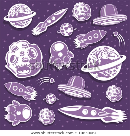 Сток-фото: Space Ship Silhouettes Seamless Pattern