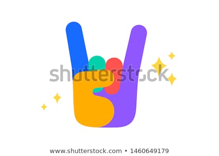 Foto stock: Hand Sign Rock Fun Sticker Colorful Fun Sticker - Hand Up Sign Rock