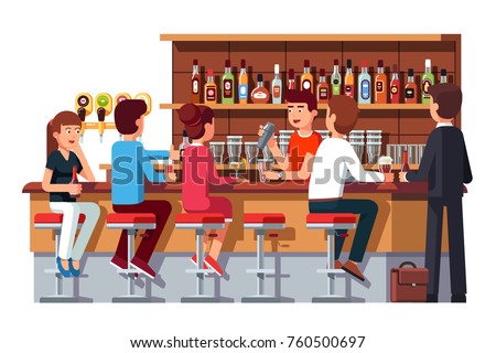 Foto d'archivio: Smiling Woman Sitting At Bar Counter In Bar