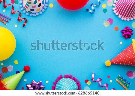 Stock fotó: Bright Multicolored Background With Balloons Streamers And Con