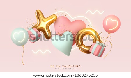 Stock fotó: 3d Gift Box With Blue And White Baloons On White Background