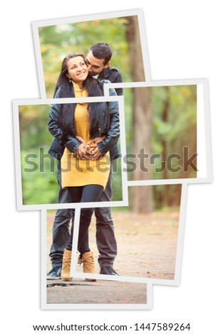 ストックフォト: Photo Of Cute Couple Hugging On The Wonderful Autumn Park Backgr