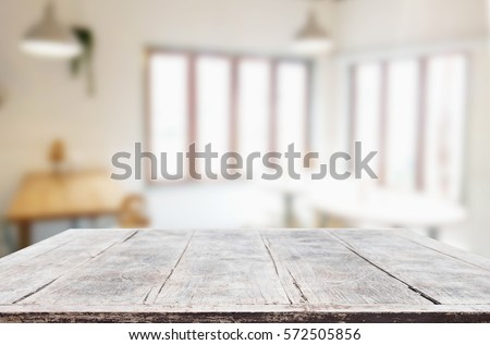 Foto stock: Selected Focus Empty Brown Wooden Table And Coffee Shop Or Resta