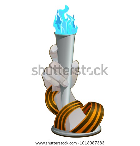 Stockfoto: Stone Statue Of A Human Hand Holding An Ice Torch Isolated On White Background Striped Victory Sain