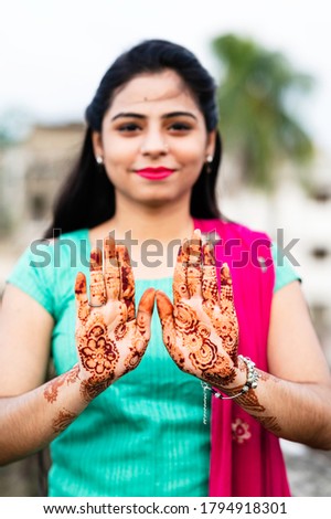 Stock photo: Portrait Of A Young Woman In Casual Style With Mehendi Against The Background Of A Big City