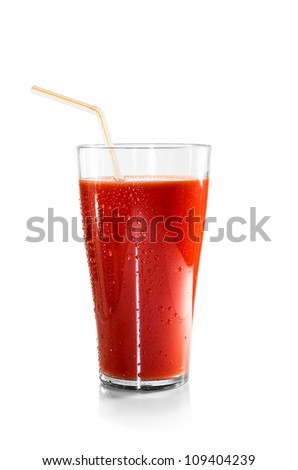 Stockfoto: Red Tomato Juice In Glass Isolated Over White Background Vegetable Smoothie Organic Beverage Hori