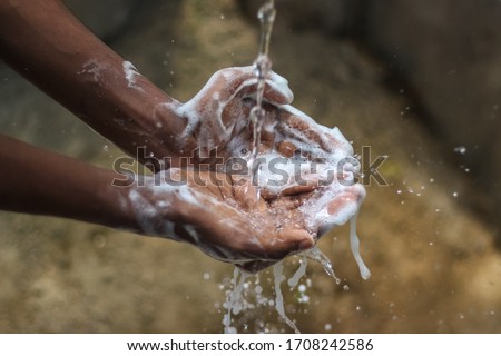 Stock foto: Corona Virus Washing Hands With Soap Bar At Home Covid 19 Prevention Hand Hygiene For Coronavirus O