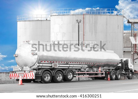 Stok fotoğraf: Petroleum Tanker Truck Gasoline And Petroleum Production Industry Flat Style Vector Illustration On