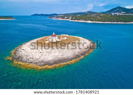 Pokonji Dol Lighthouse In Hvar Island Archipelago Aerial View Foto stock © xbrchx