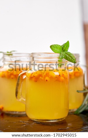 Stock photo: Vitaminic Healthy Sea Buckthorn Tea Virus Protection Drink Coronavirus Immunity Concept