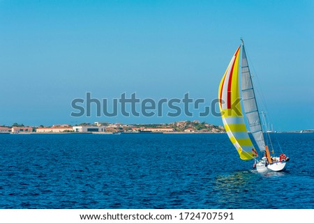 Stock fotó: Sea View With Lonely Yacht In Sardinia