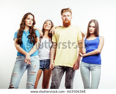 Stok fotoğraf: Company Of Hipster Guys Bearded Red Hair Boy And Girls Students