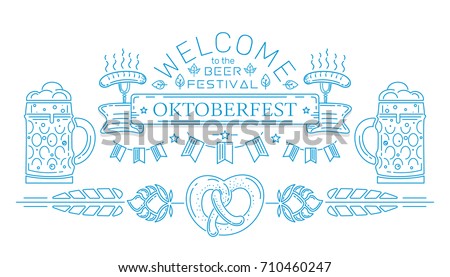 Stockfoto: Oktoberfest Logo Beer Sausage And Pretzel Sign National Holid