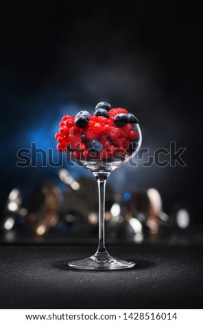 Сток-фото: Raspberries Cranberries And Blueberries On Dark Background Watercolor Illustration