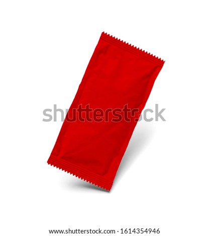 Foto stock: Blank Red Condiment Packet Floating Isolated On White Background