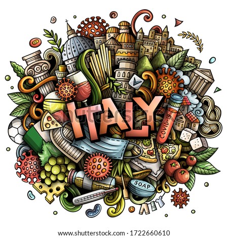 Italy Hand Drawn Cartoon Doodles Illustration Coronavirus Cartoon Design Stock photo © balabolka