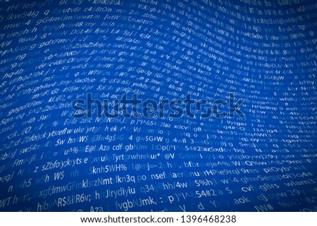 Foto stock: Abstract Complicated Crypto Symbols Twisted On Blue Data Encryption Binary Code Concept