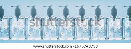 Stock photo: Hand Sanitizer Bottles Lineup At Store - Supplies Shortage Stockpiling During Coronavirus Covid 19 O