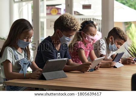 Stock foto: Children Of Different Race And Ethnicity Wearing Face Mask Retro Black And White