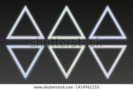 Foto stock: Triangular Holographic Frames Set In Psychedelic Vaporwave Style