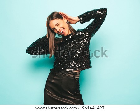 Foto stock: Sexy Woman In Blue And Black Dress