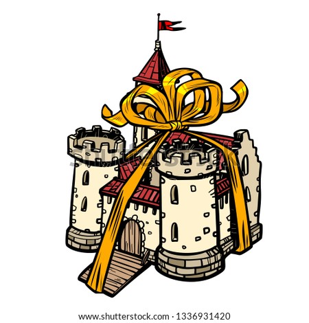 Stok fotoğraf: Gift Ribbon Medieval Castle Fairy Kingdom Isolate On White Background