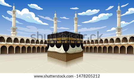 Panoramic Of Kaaba For Hajj Steps In Al Haram Mosque Mecca Saudi Arabia Vector Illustration On Blue Zdjęcia stock © MarySan