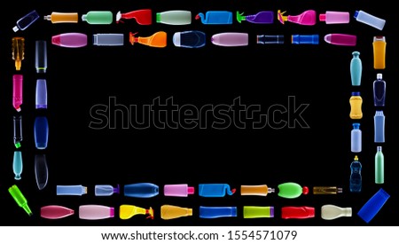 Foto stock: Plastic Waste Bottles Forming Rectangular Double Frame On Black