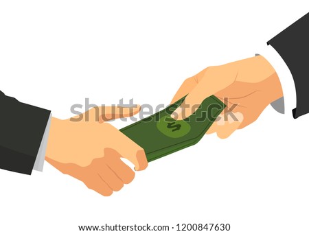 ストックフォト: Bright Flat Businessman Hand Taking The Bunch On Banknotes With Dollar Signs Corruption Concept Ill