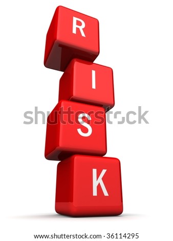 Foto stock: Cube Block Combined A Risk Word In A Row With A Risky Compositio