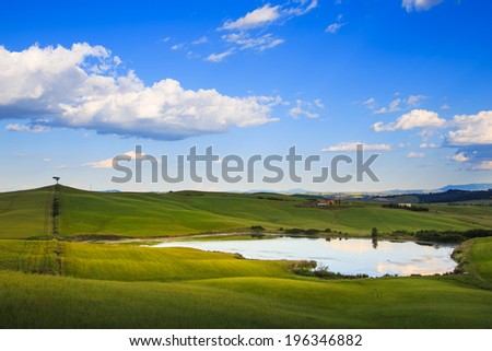 Foto stock: Crete Senesi Rolling Hills On Sunset Rural Landscape Near Sien