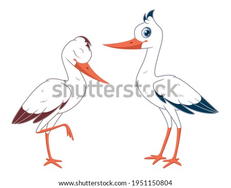 Zdjęcia stock: Pair Of Storks Isolated On White Background Vector Cartoon Close Up Illustration