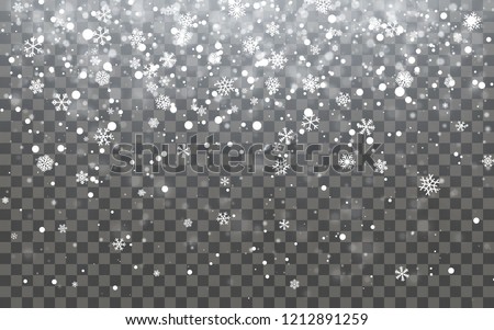 Stockfoto: Christmas Snow Falling Snowflakes On Dark Background Snowflake Transparent Decoration Effect Xmas