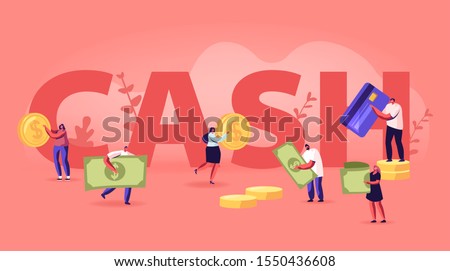 Foto stock: Businessman With Dollar Coin And Huge Credit Card Vector Illustration
