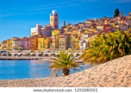 Foto stock: Colorful Cote D Azur Town Of Menton Beach And Architecture View