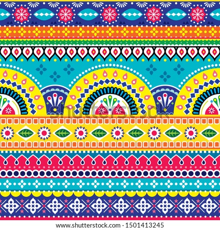 Foto stock: Pakistani Or Indian Vectopr Seamless Design Inspired By Truck Art Vibrant Pattern With Geometric S