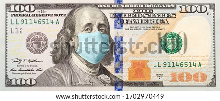 Stock photo: Full 100 Dollar Bill With Concerned Expression Wearing Medical F